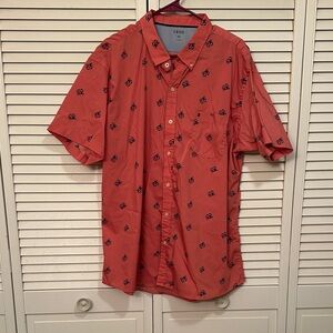 Izod Men's Coral Button Down Shirt with Crab Print XXL Beach Summer